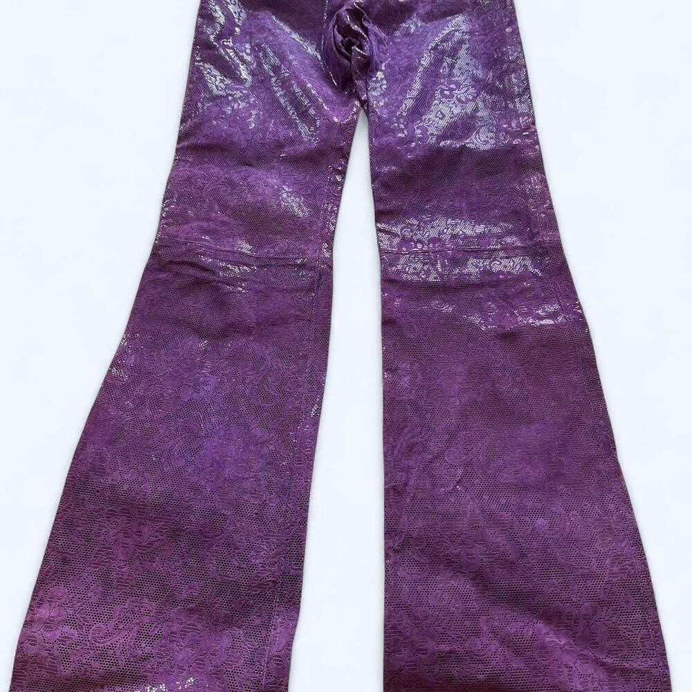 90’s Wilson Purple Paisley Flare Leather Pants
